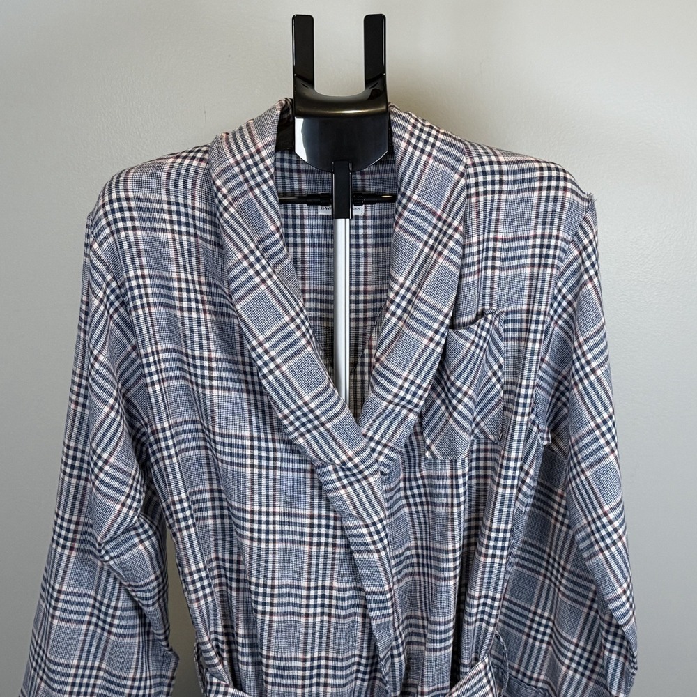 Ely & Walker E&W LoungeWear Robe Mens M Vintage 60s Tie Waist Pockets Plaid Blue